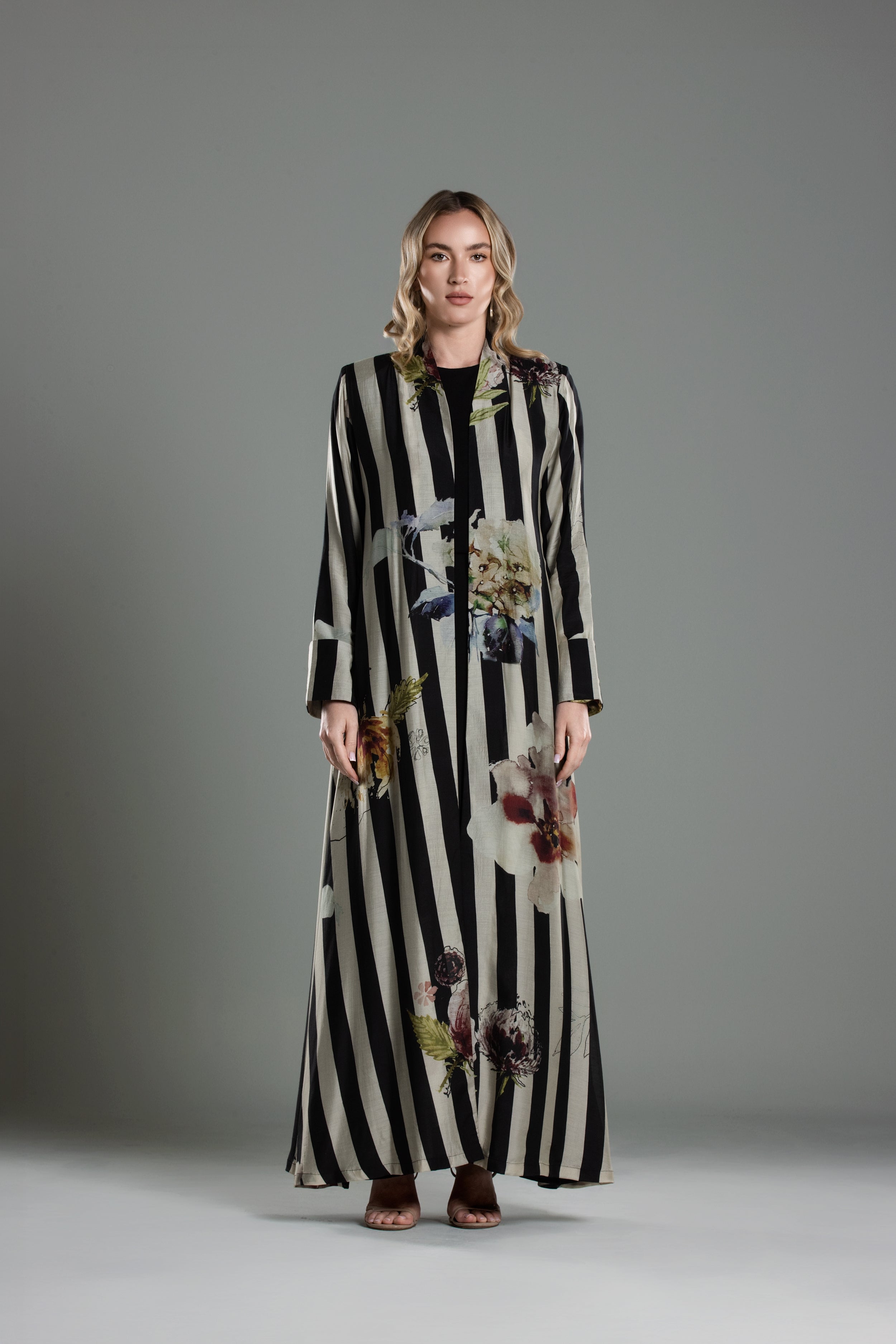 Striped Floral Abaya