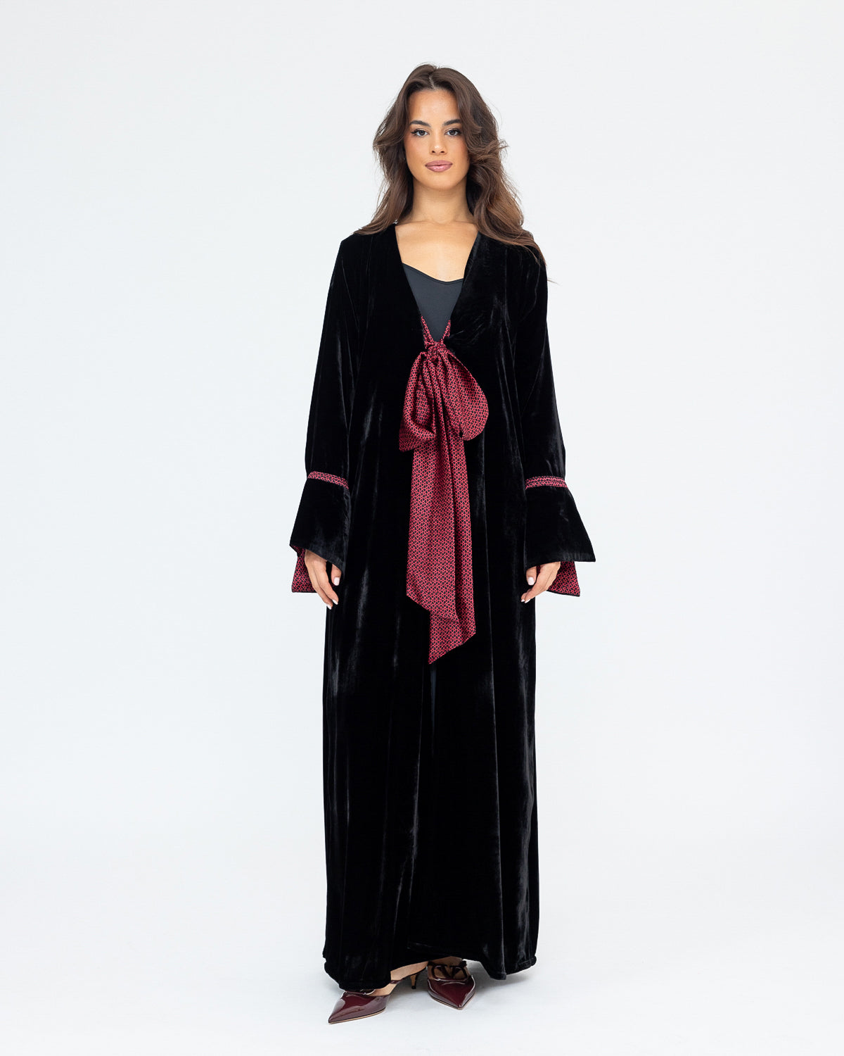 Printed Bow Velvet Abaya
