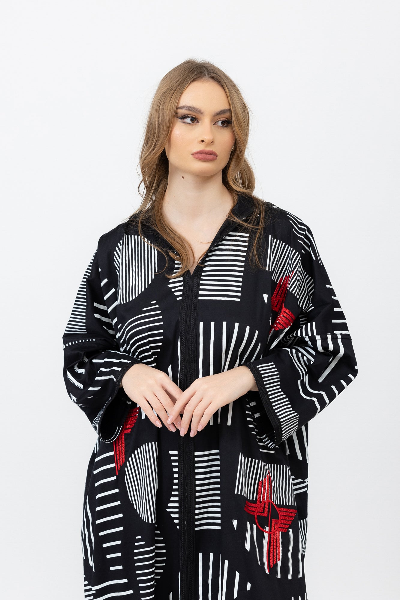 Embroidered Geometrical Hoodie Kaftan image 3