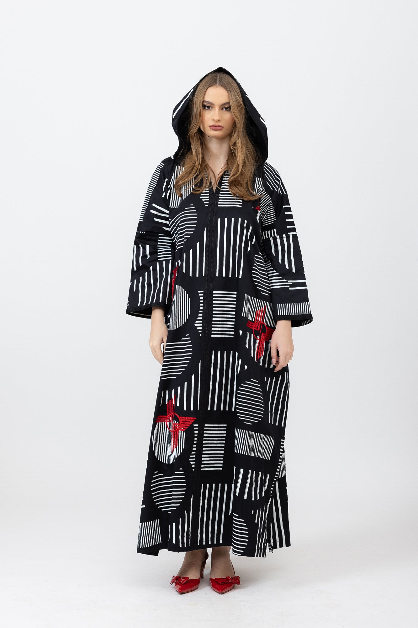 Embroidered Geometrical Hoodie Kaftan image 0
