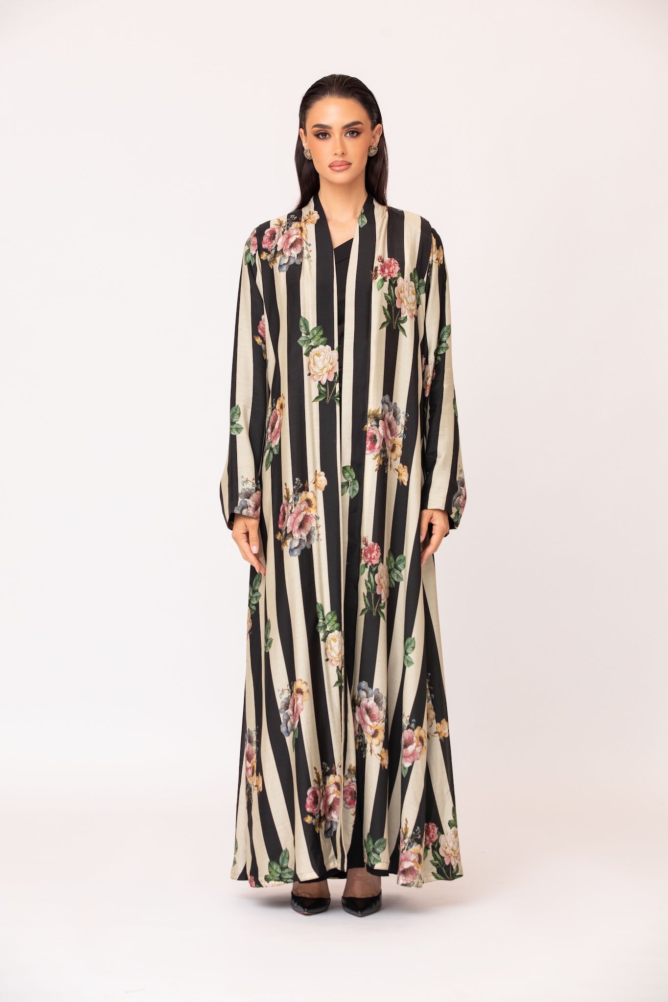 Striped Floral Abaya