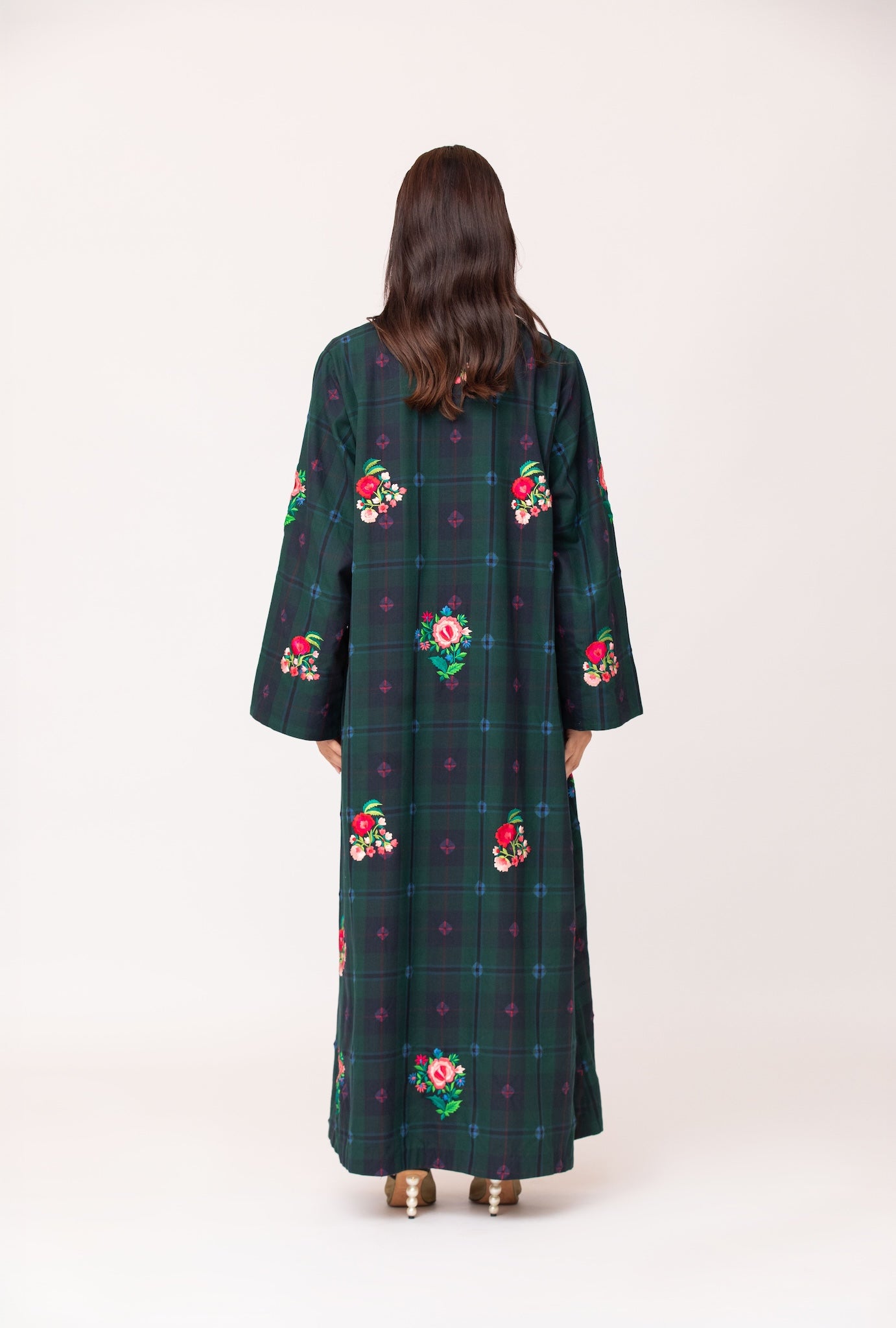 Plaid & Tie Dye Embroidered Abaya