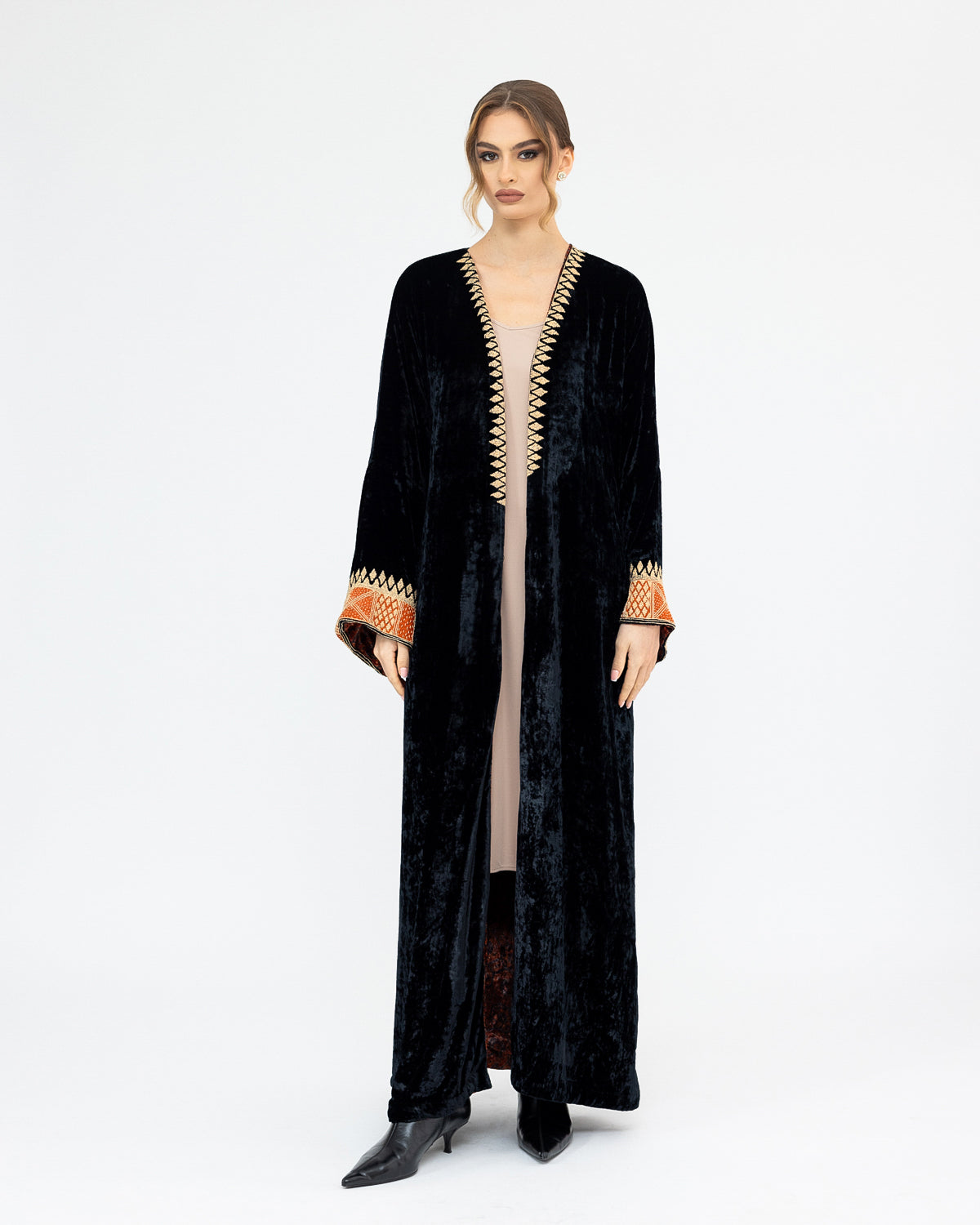 Embroidered Abaya with Printed Velvet Lining