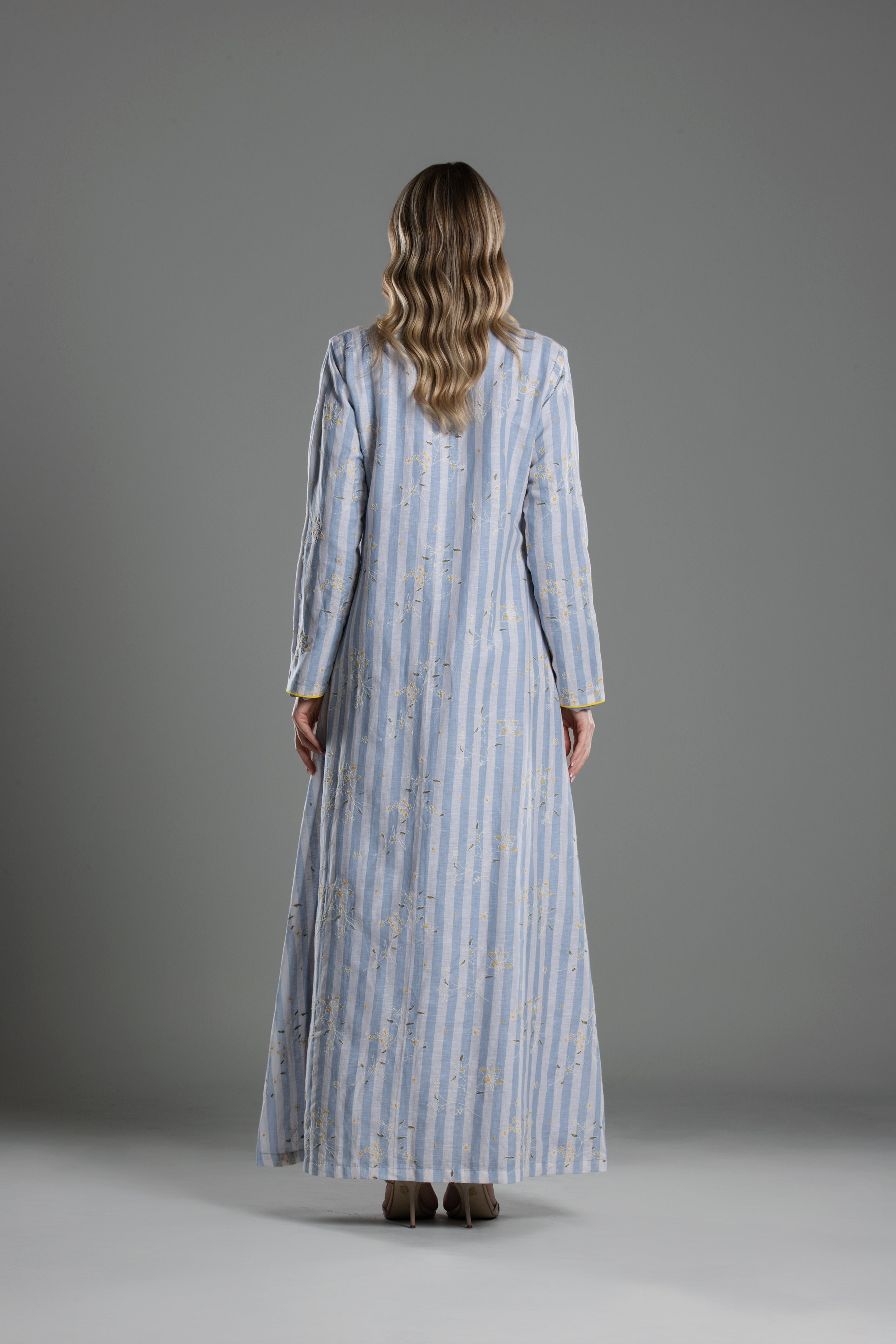 Stripe Linen Embroidered Abaya