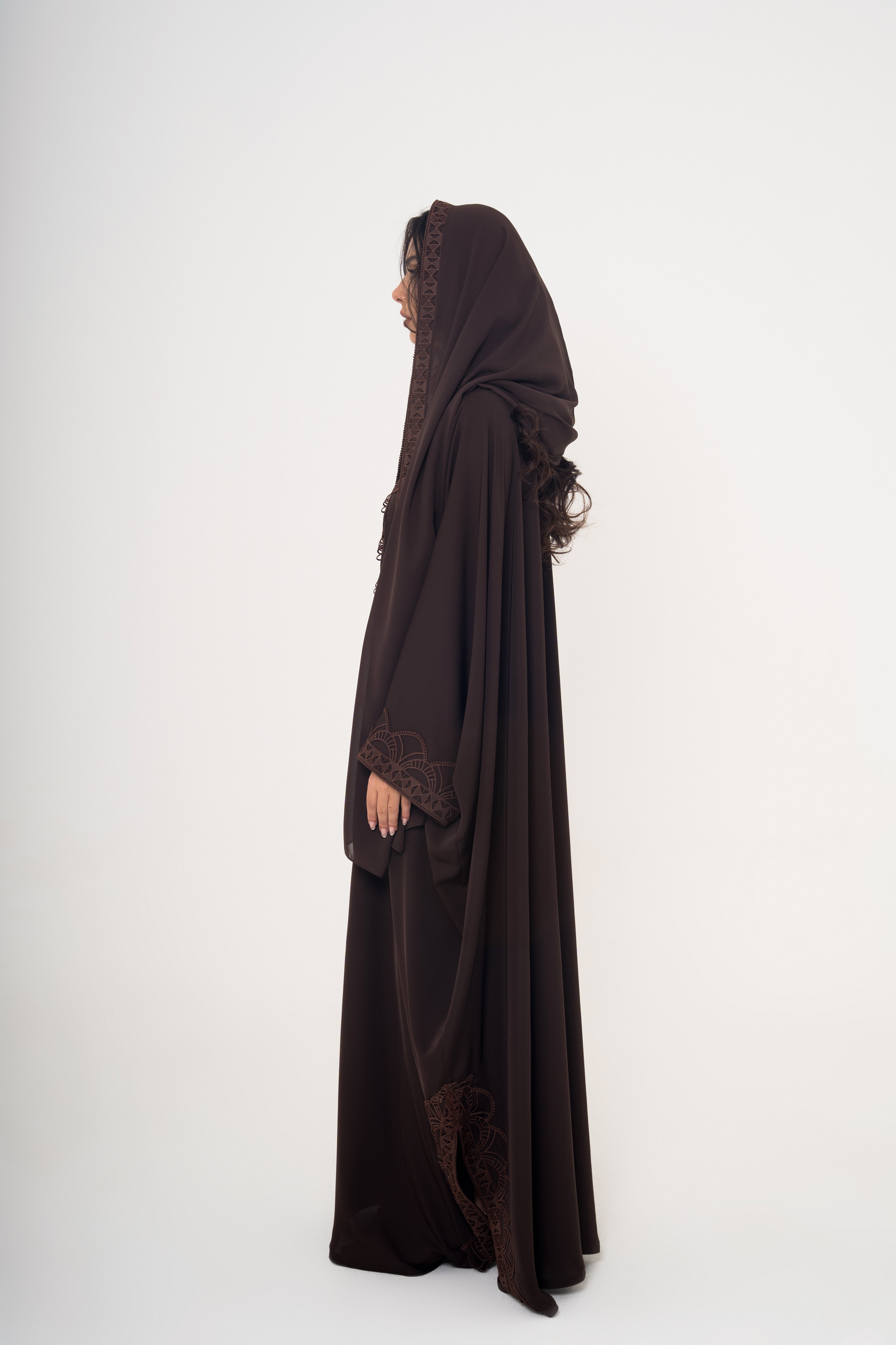 Crepe and Lace Side Slit Abaya