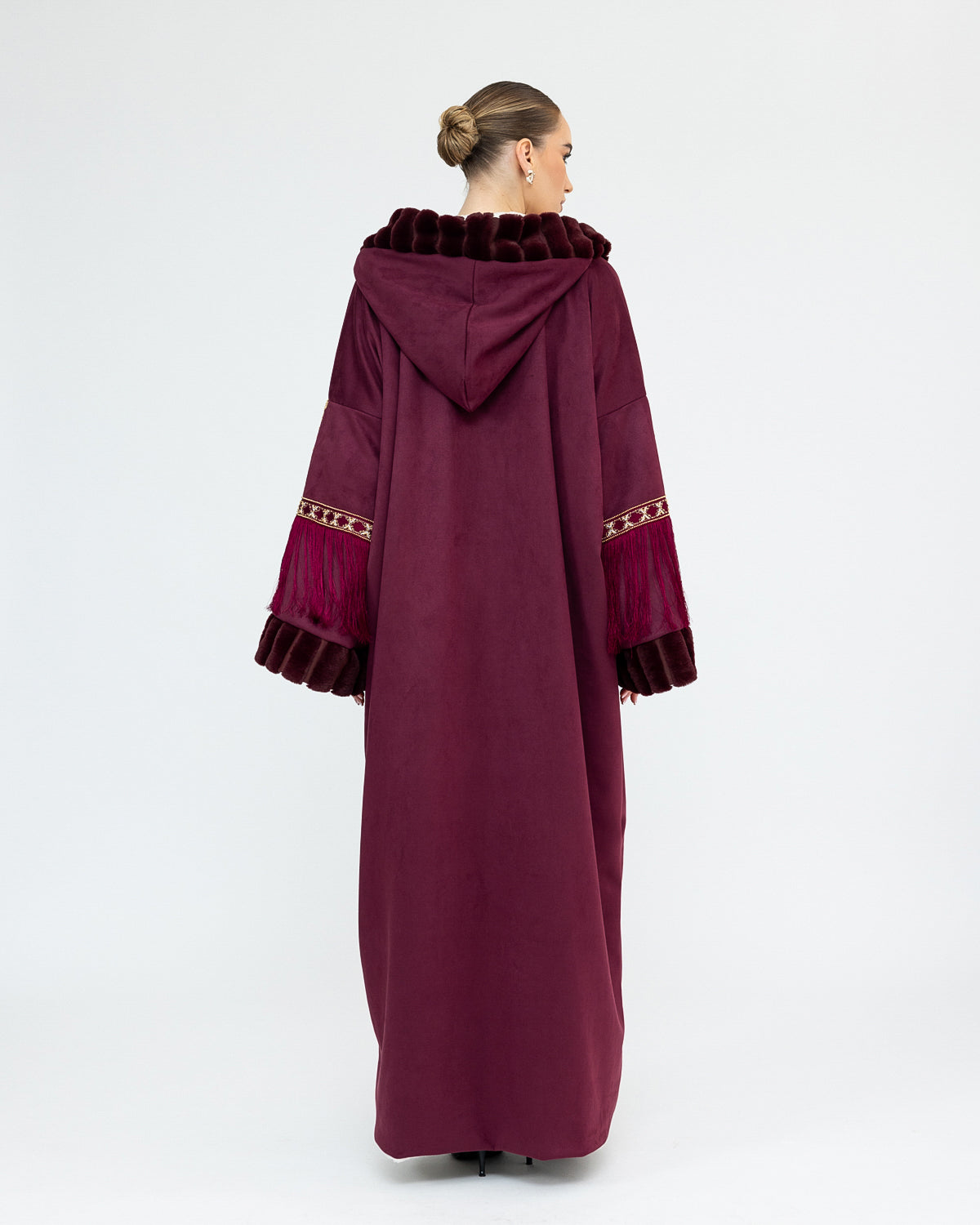 Embroidered Farwa with Fur & Tassels