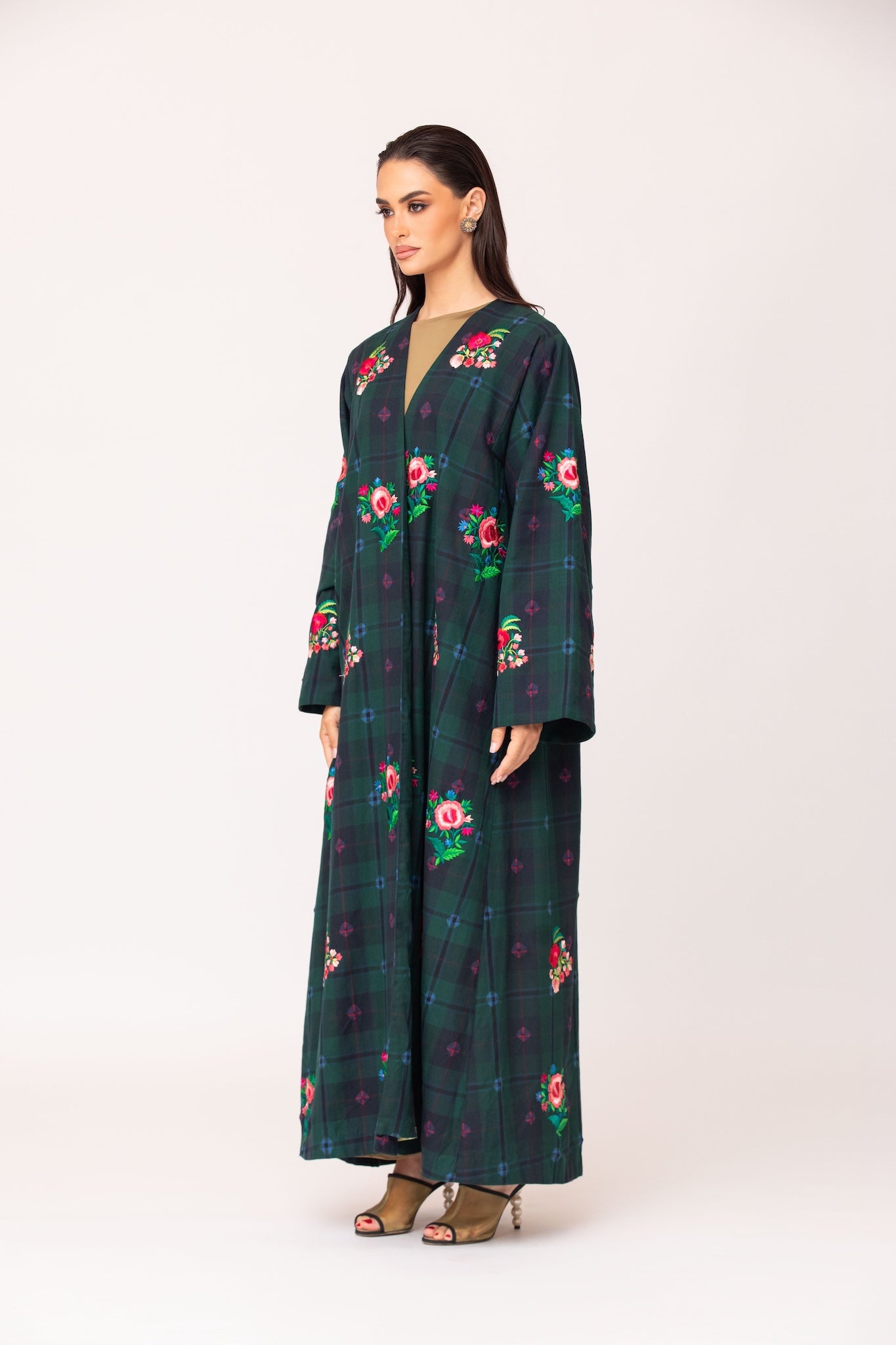 Plaid & Tie Dye Embroidered Abaya
