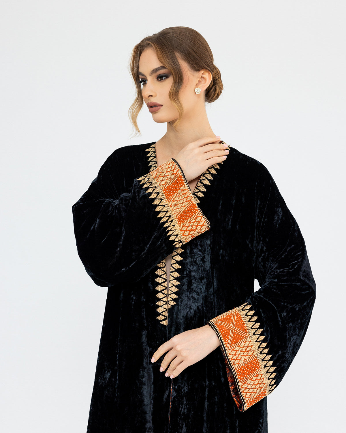 Embroidered Abaya with Printed Velvet Lining