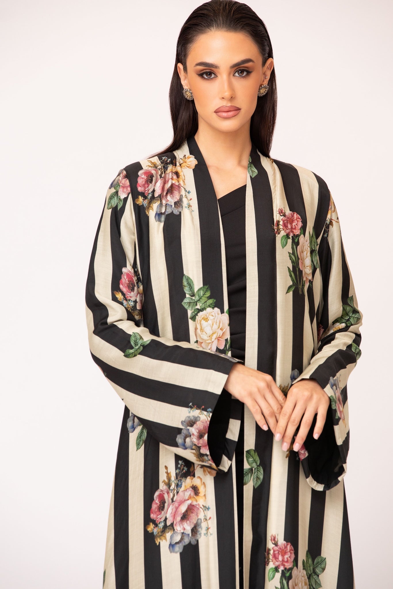 Striped Floral Abaya