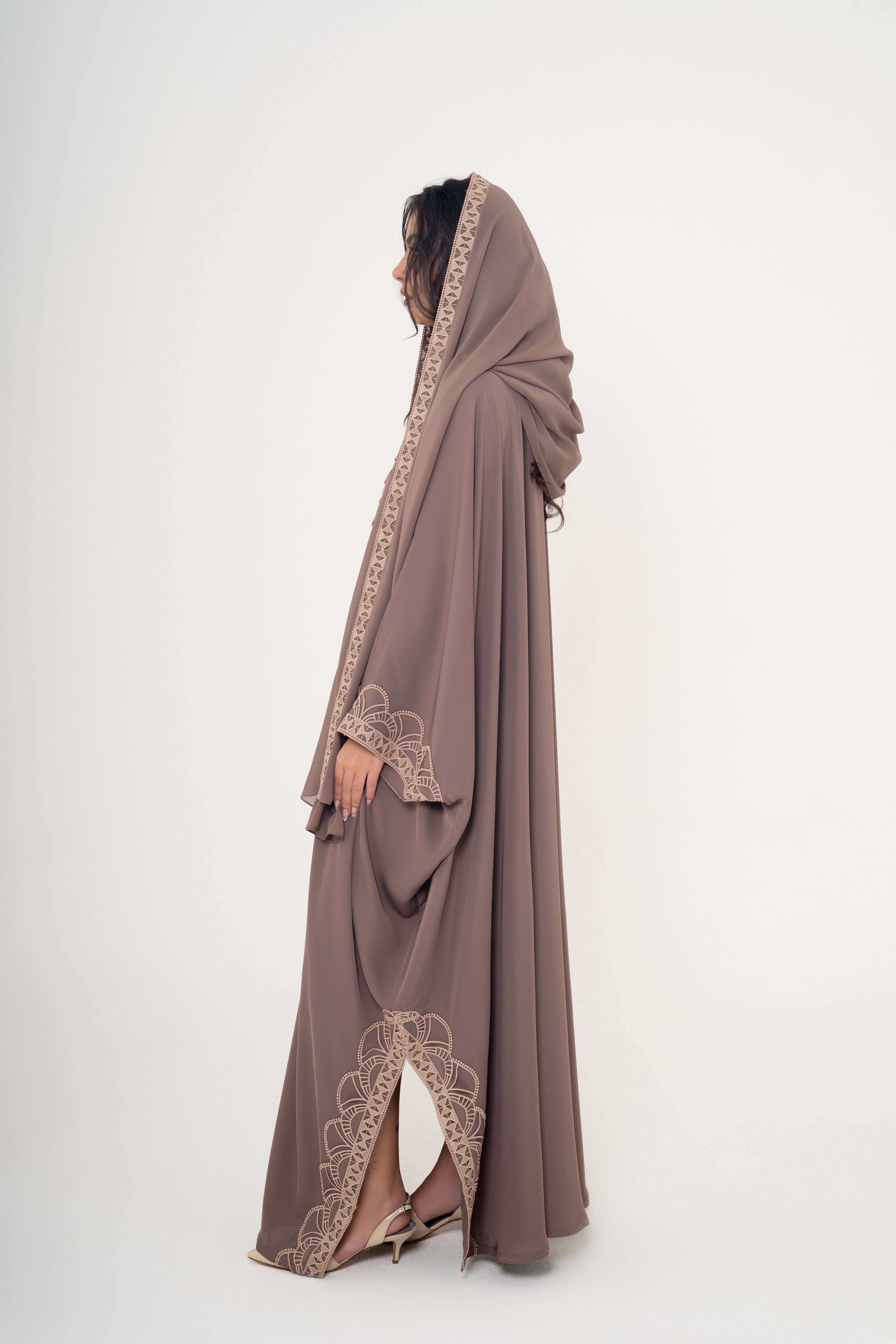 Crepe and Lace with Side Slit Abaya