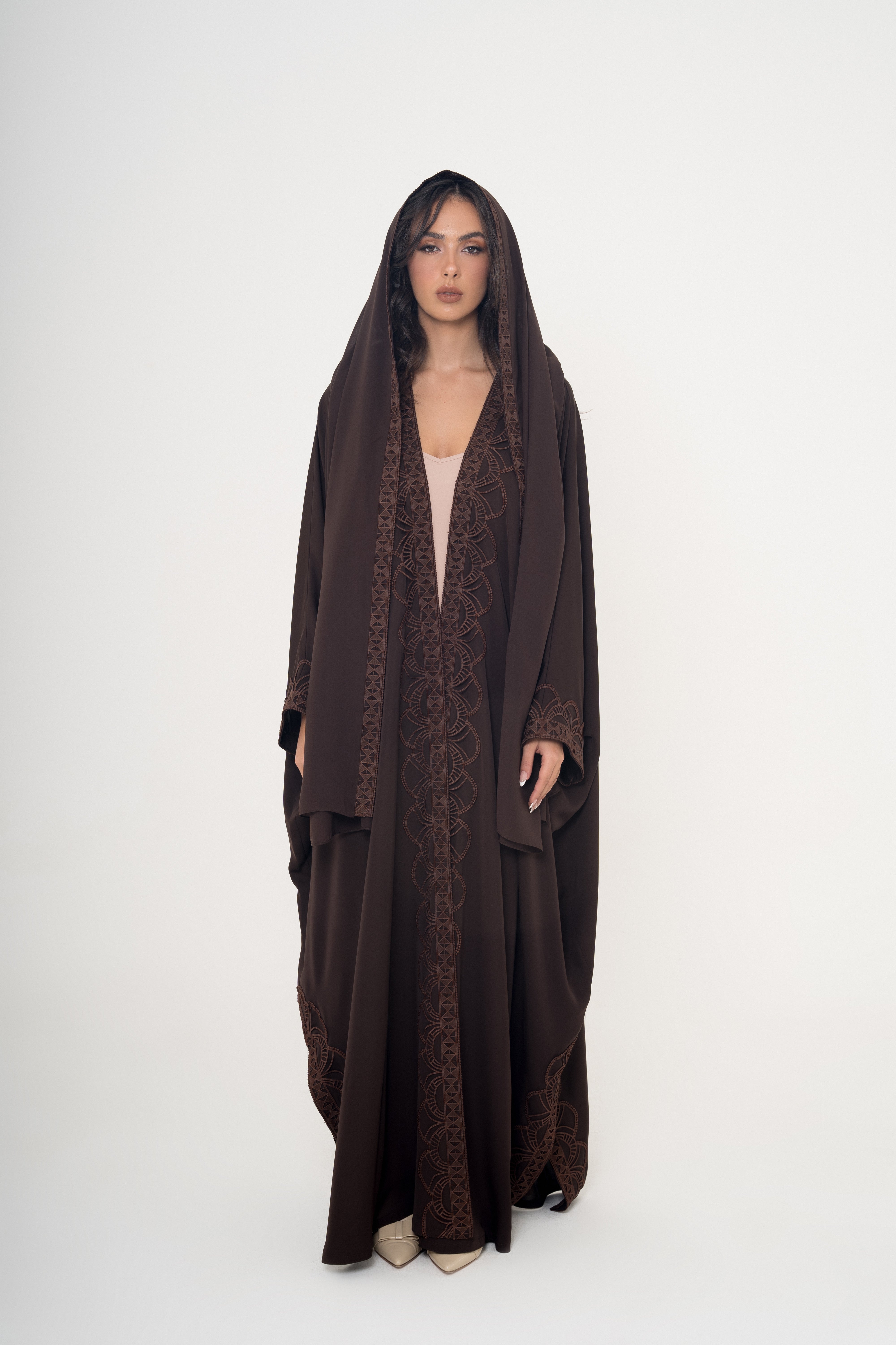 Crepe and Lace Side Slit Abaya