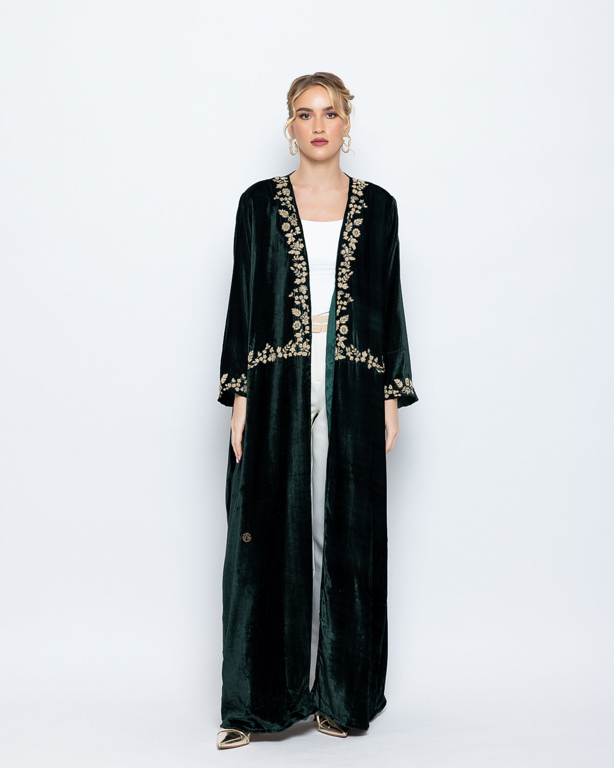 Silk Velvet Embroidered Detail Abaya image 0