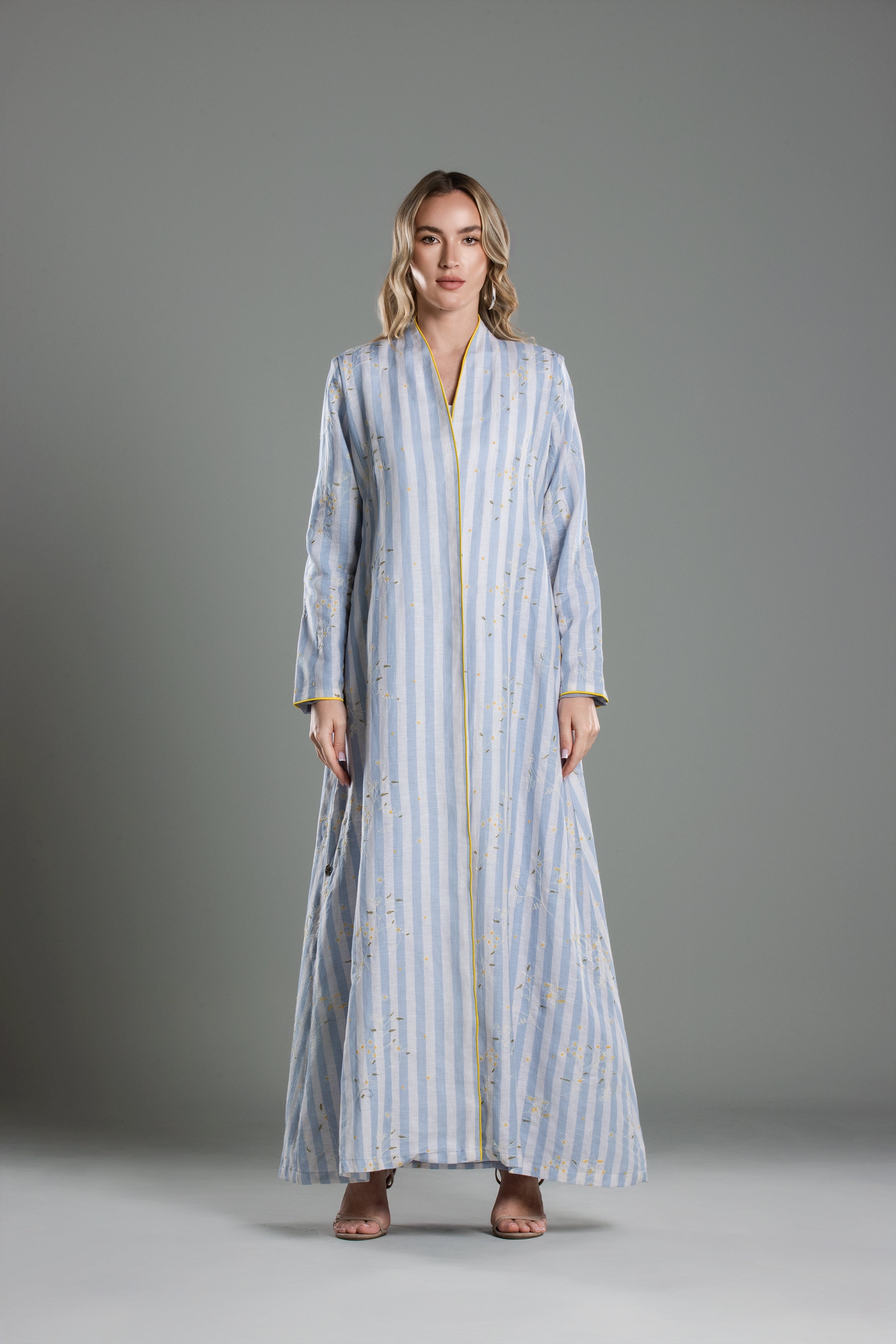 Stripe Linen Embroidered Abaya