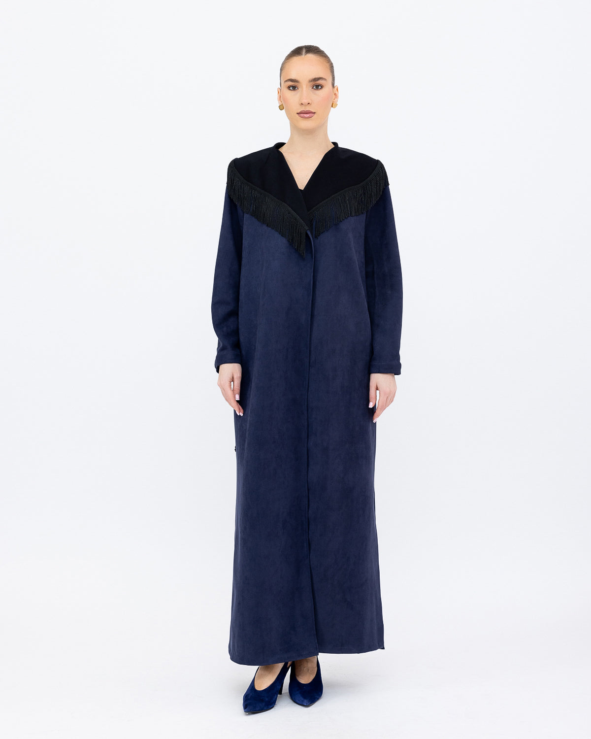 Navy Suede Tasseled Abaya