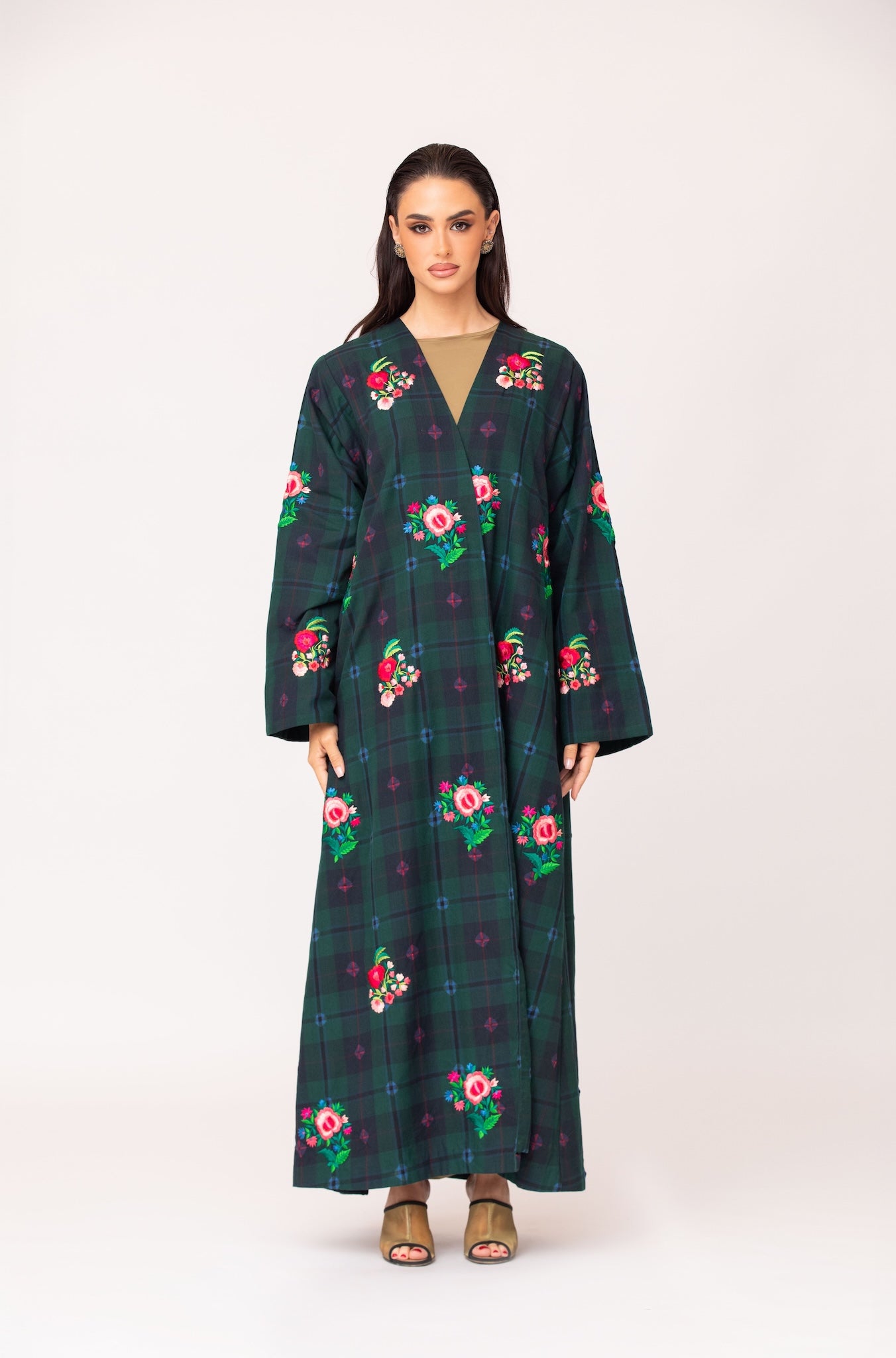 Plaid & Tie Dye Embroidered Abaya