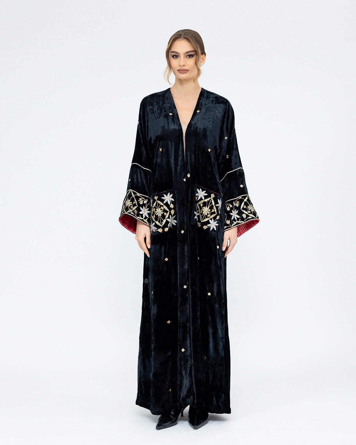 Pocket-Detail Embroidered Abaya