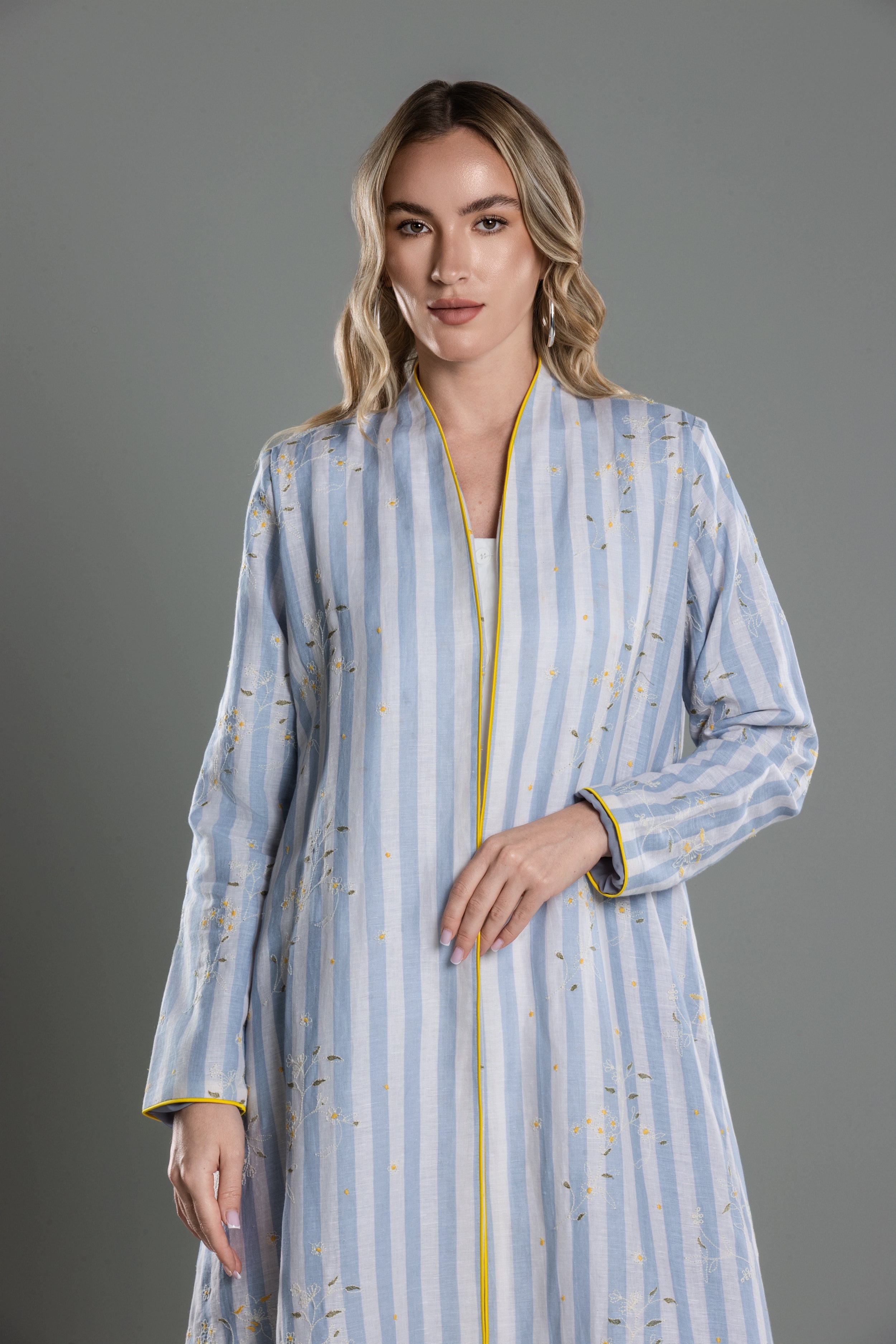 Stripe Linen Embroidered Abaya