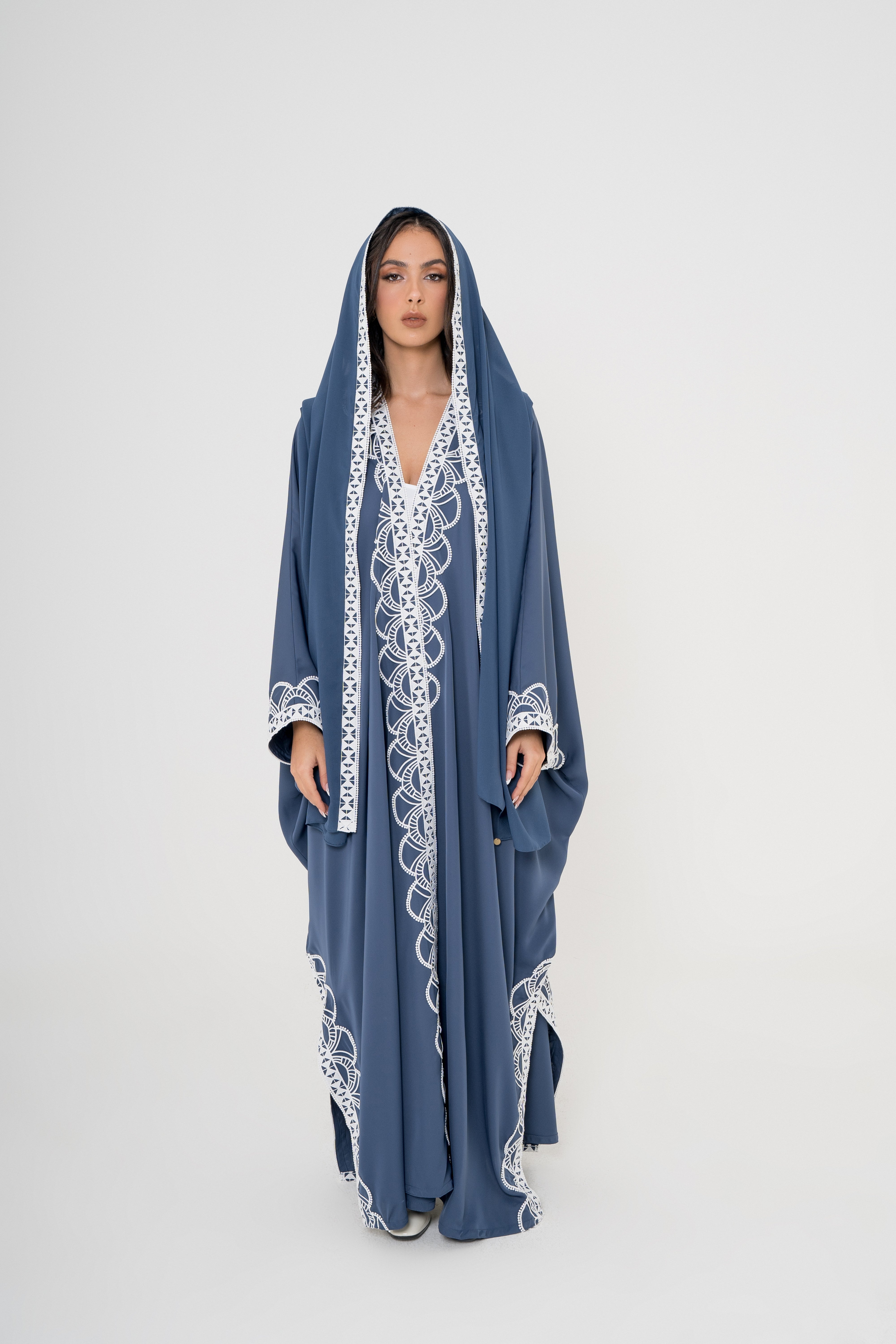 Crepe and Lace with Side Slit Abaya