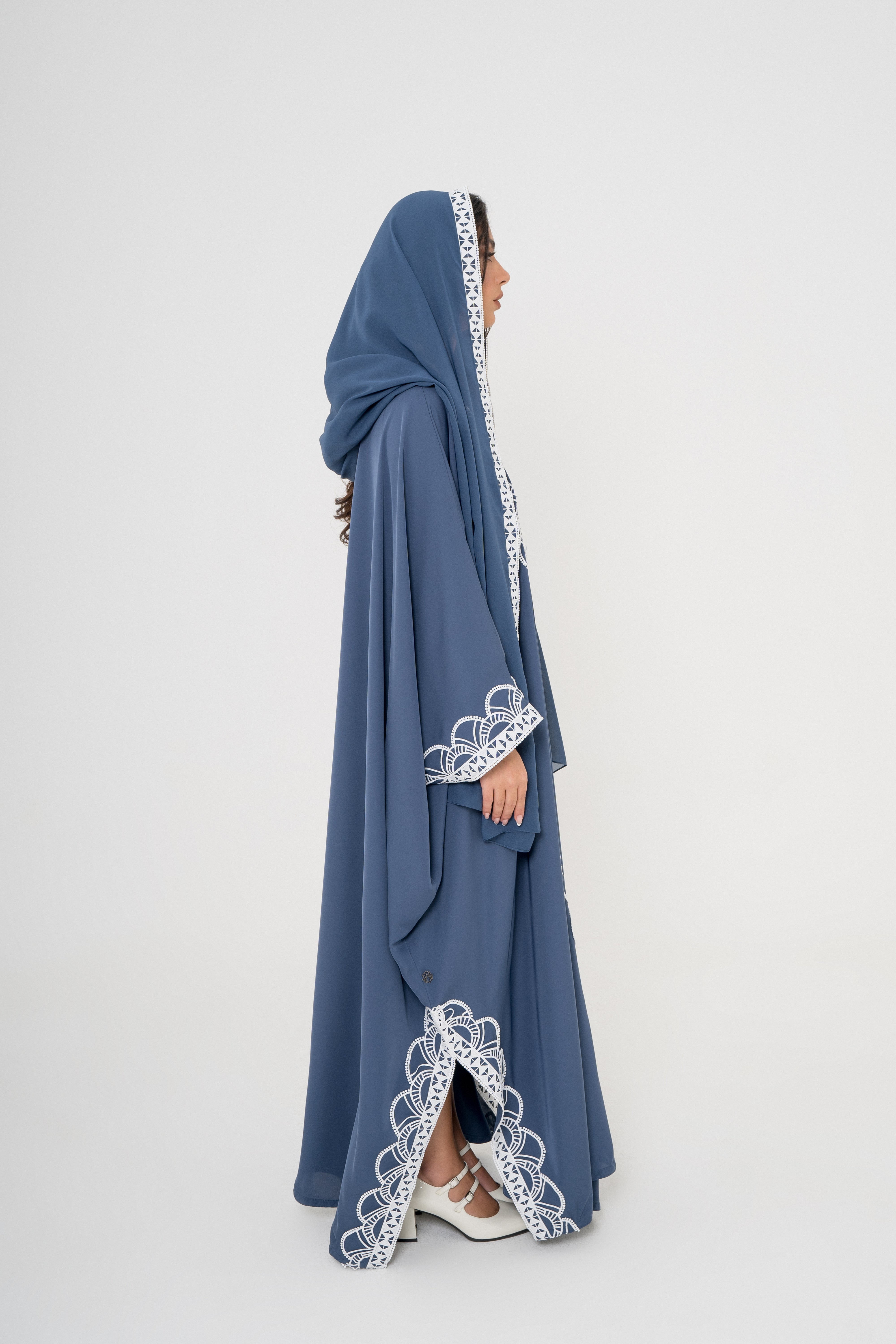Crepe and Lace with Side Slit Abaya