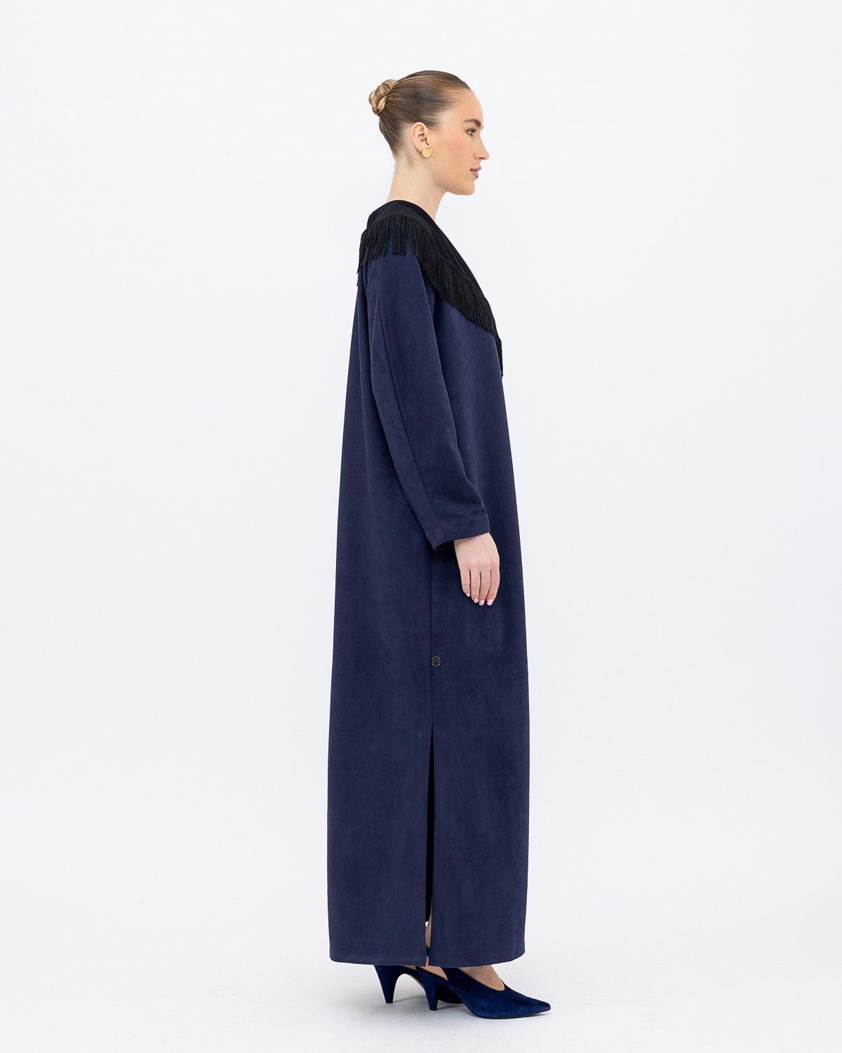 Navy Suede Tasseled Abaya