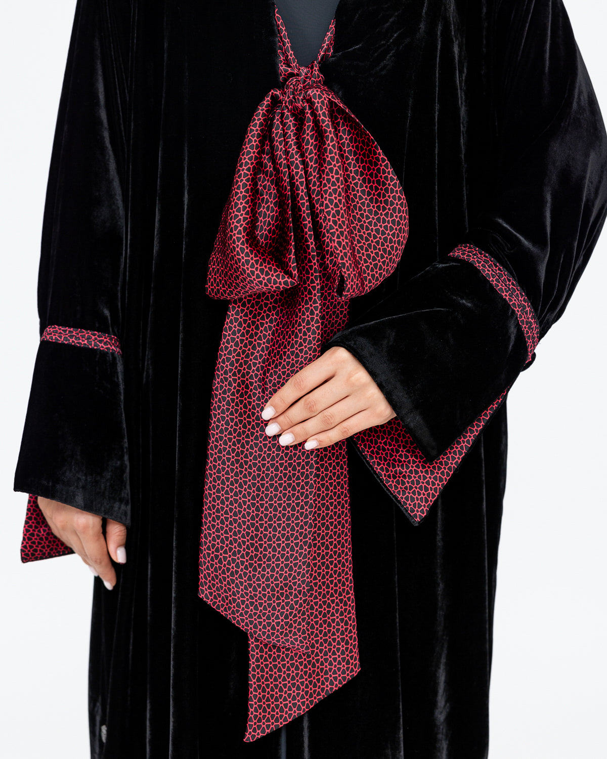 Printed Bow Velvet Abaya