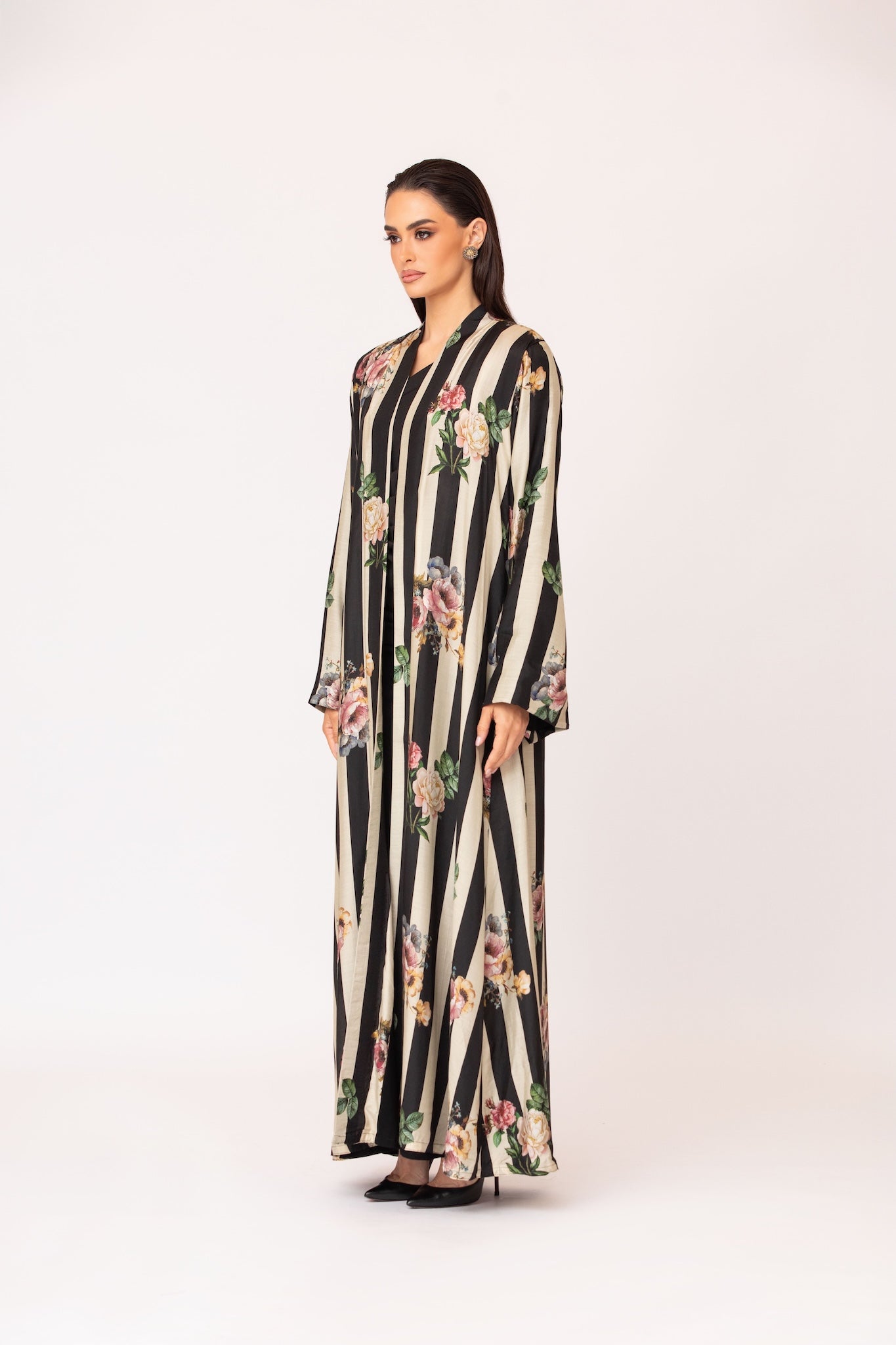 Striped Floral Abaya