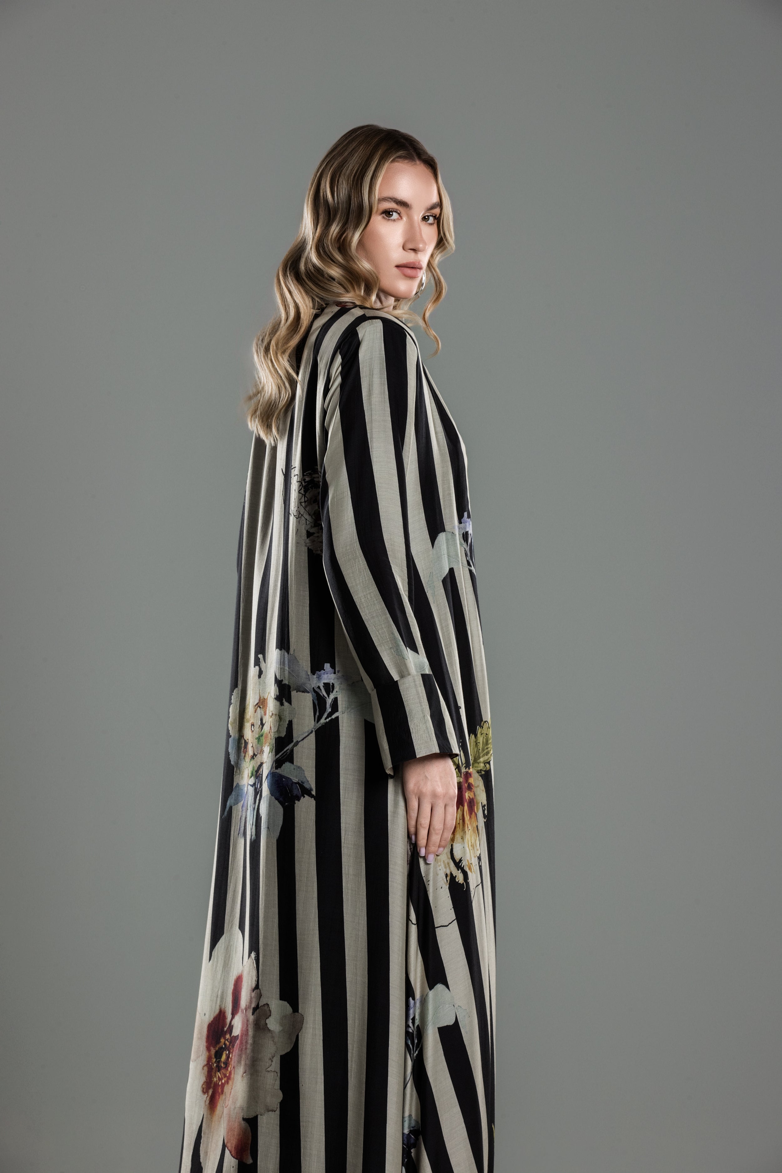 Striped Floral Abaya