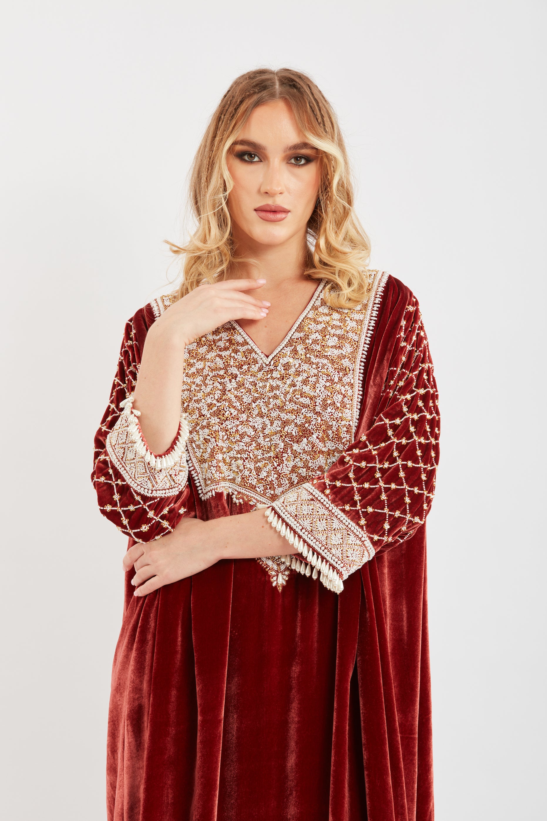 Embroidered Velvet Kaftan