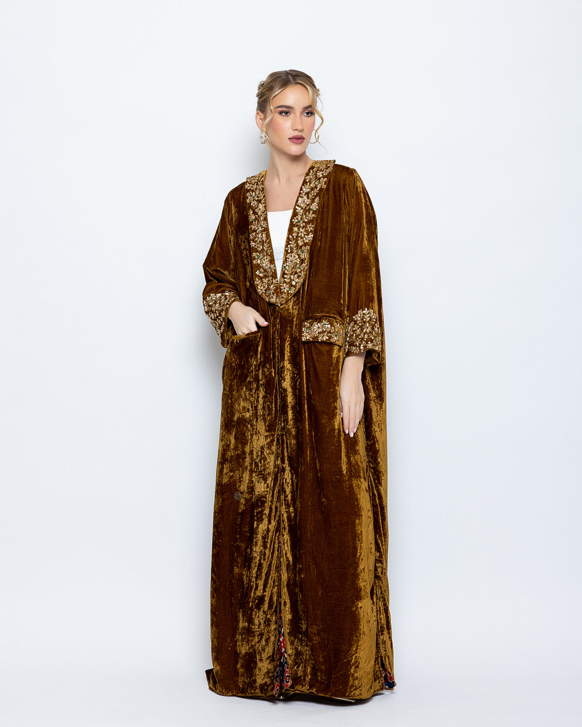 Silk Velvet Embroidered Abaya  image 0